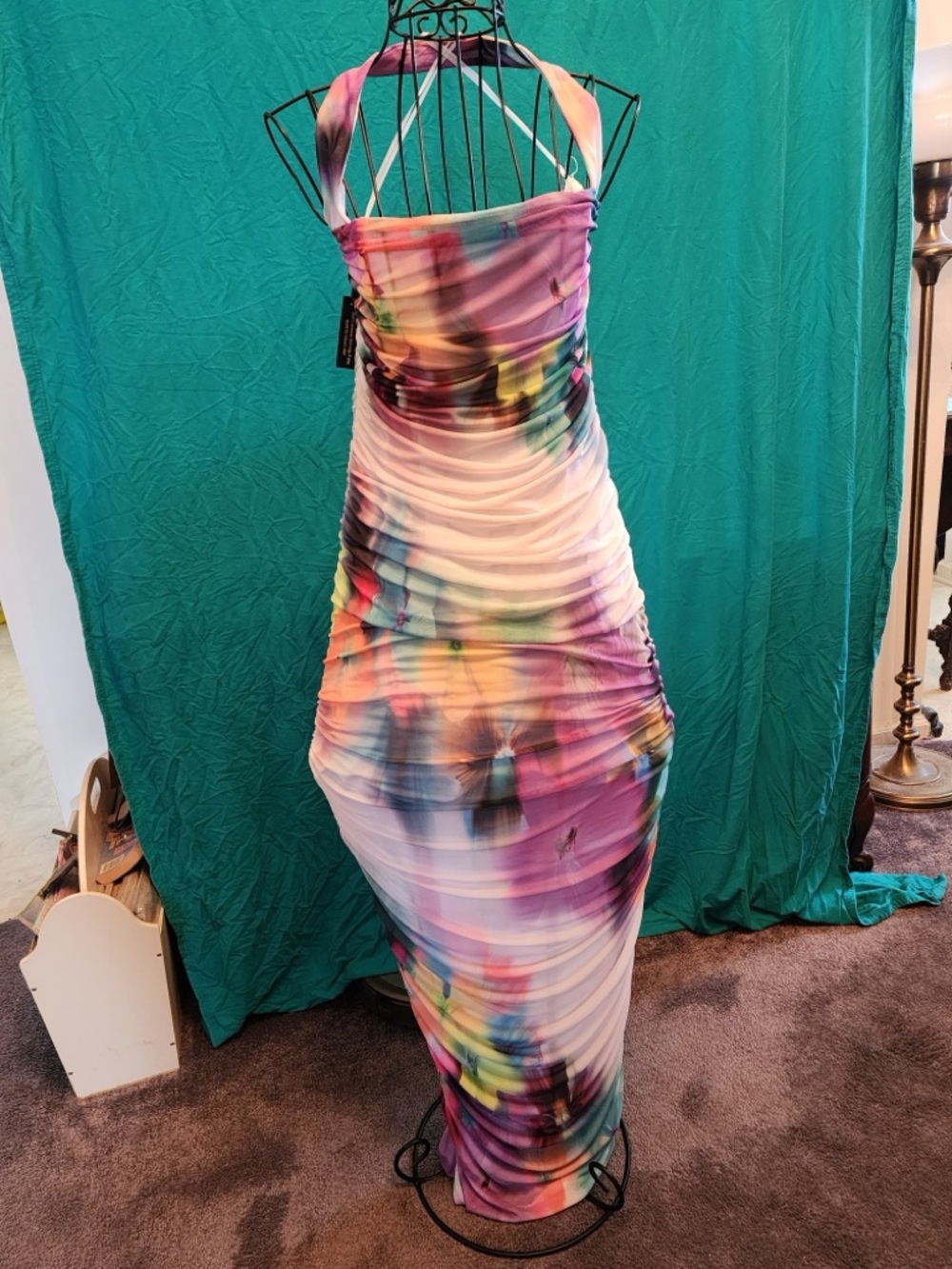 Ruched Halter Floral Maxi Dress